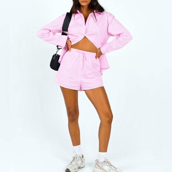 Princess Polly Pink and White Striped Chloe Set, Shorts With Button Down Top, 6 - Picture 1 of 16